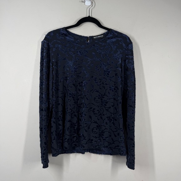 Gruppo Americano Collection Tops - Gruppo‎ Americano Collection Navy Blue Burnout Velvet Floral Long Sleeve Top XL
